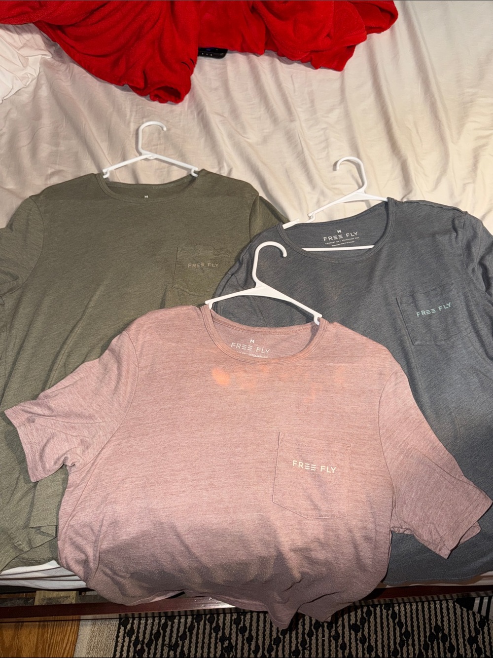 Free Fly Apparel Men's Short Sleeve Pocket Tee in Pink, Olive & Gray